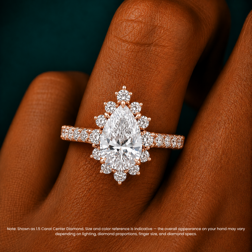 Charlene Vintage Halo Pave Pear Lab Grown Diamond Engagement Ring in 18K Gold