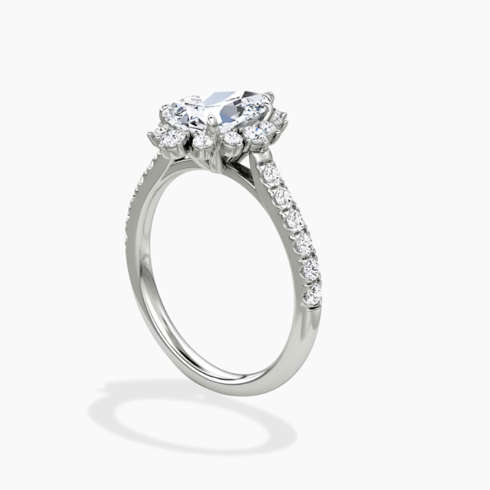 Charlene Vintage Halo Pave Pear Lab Grown Diamond Engagement Ring in 18K Gold