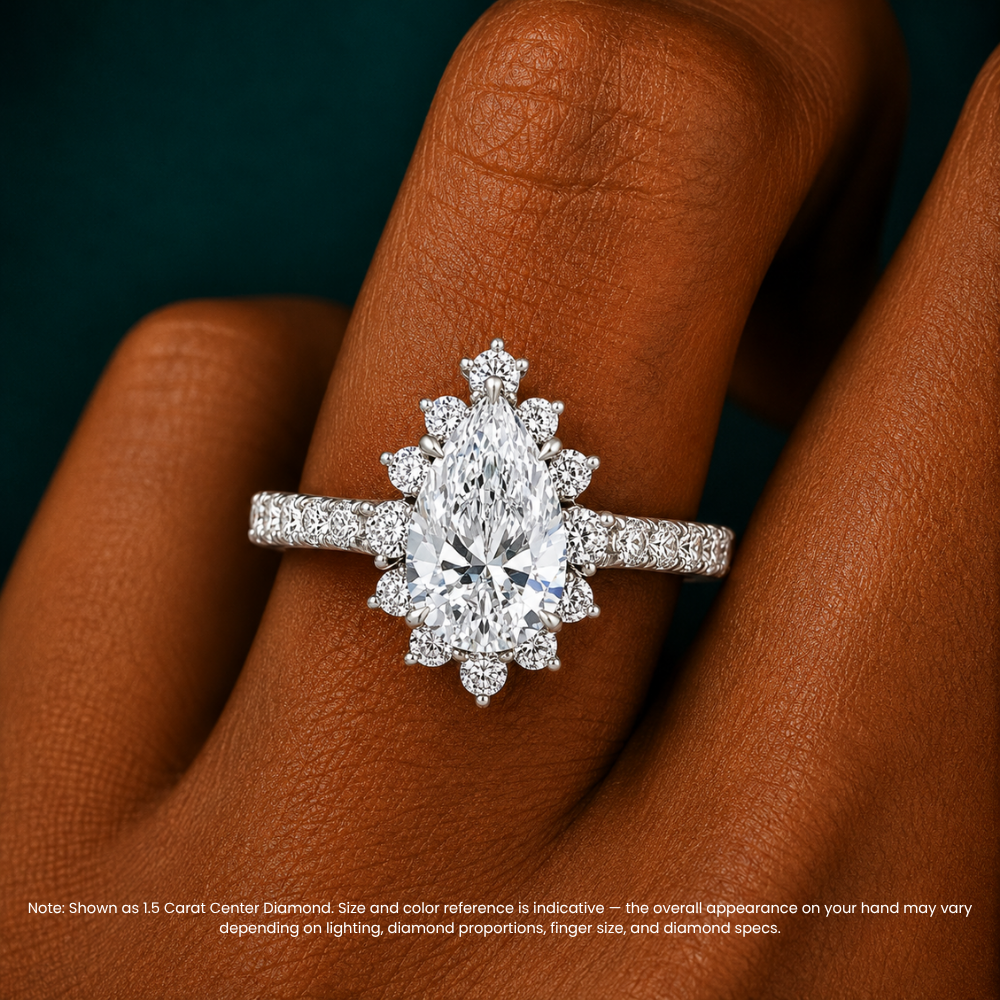 Charlene Vintage Halo Pave Pear Lab Grown Diamond Engagement Ring in 18K Gold
