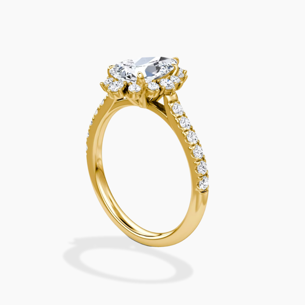 Charlene Vintage Halo Pave Pear Lab Grown Diamond Engagement Ring in 18K Gold