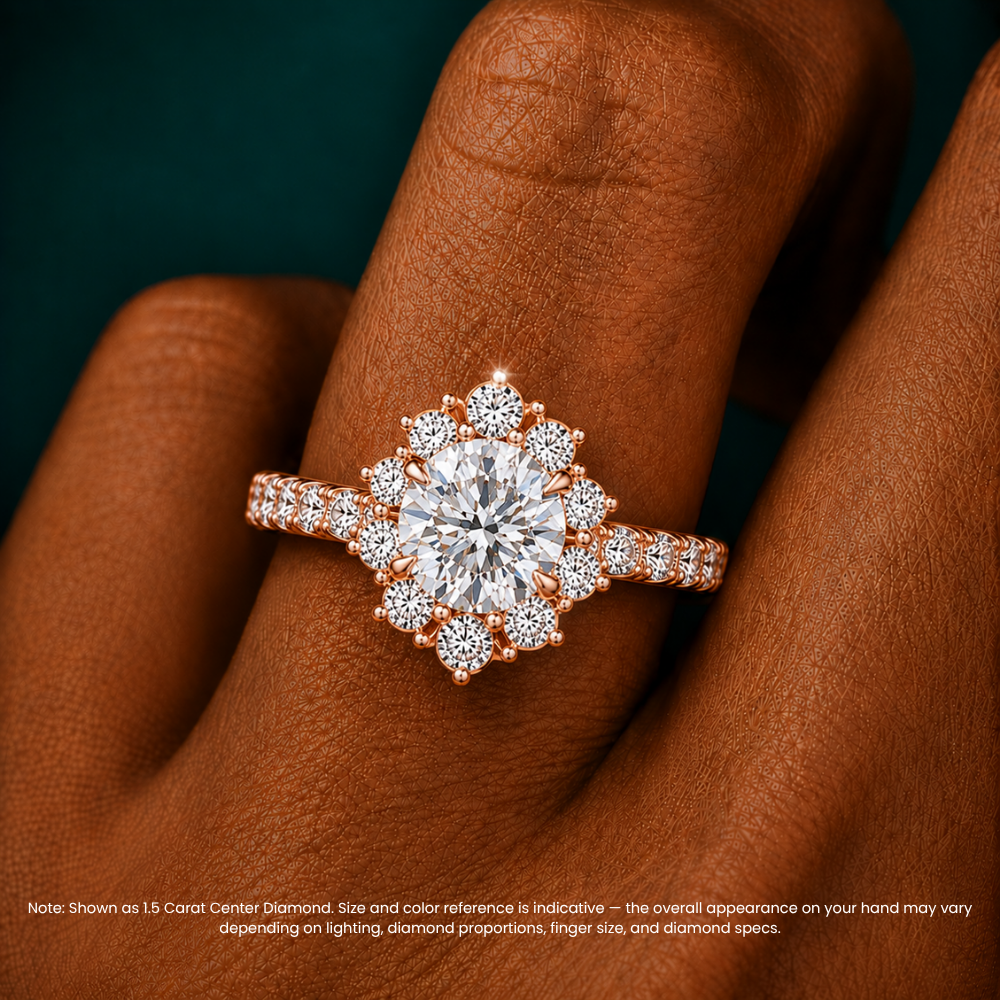 Charlene Vintage Halo Pave Round Lab Grown Diamond Engagement Ring in 18K Gold