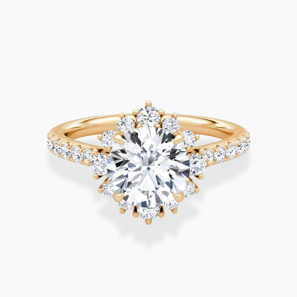 Charlene Vintage Halo Pave Round Lab Grown Diamond Engagement Ring in 18K Gold