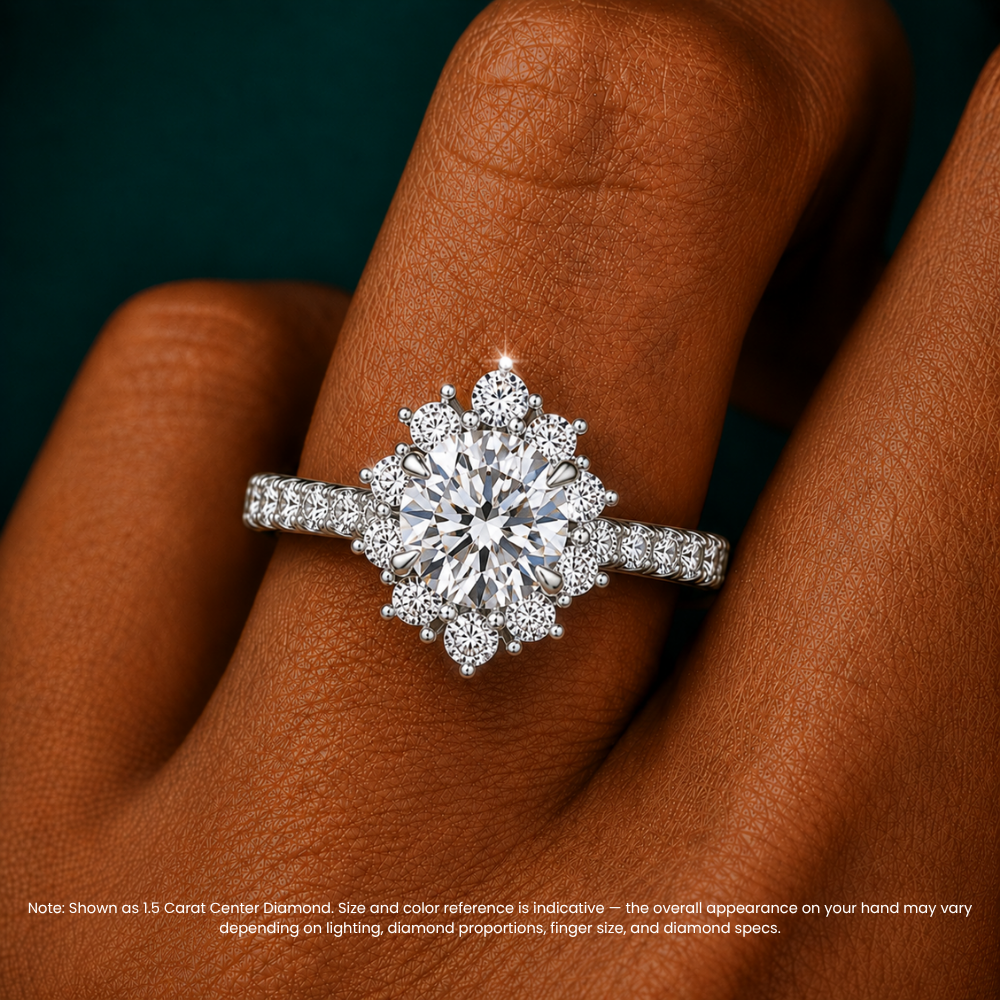 Charlene Vintage Halo Pave Round Lab Grown Diamond Engagement Ring in 18K Gold