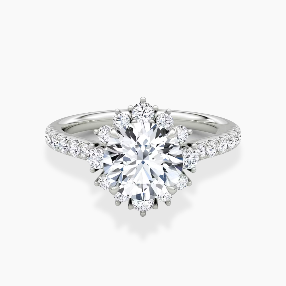 Charlene Vintage Halo Pave Round Lab Grown Diamond Engagement Ring in 18K Gold
