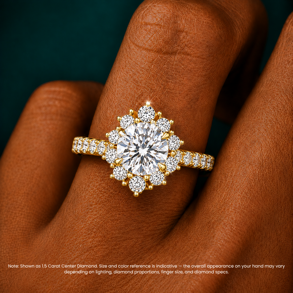 Charlene Vintage Halo Pave Round Lab Grown Diamond Engagement Ring in 18K Gold