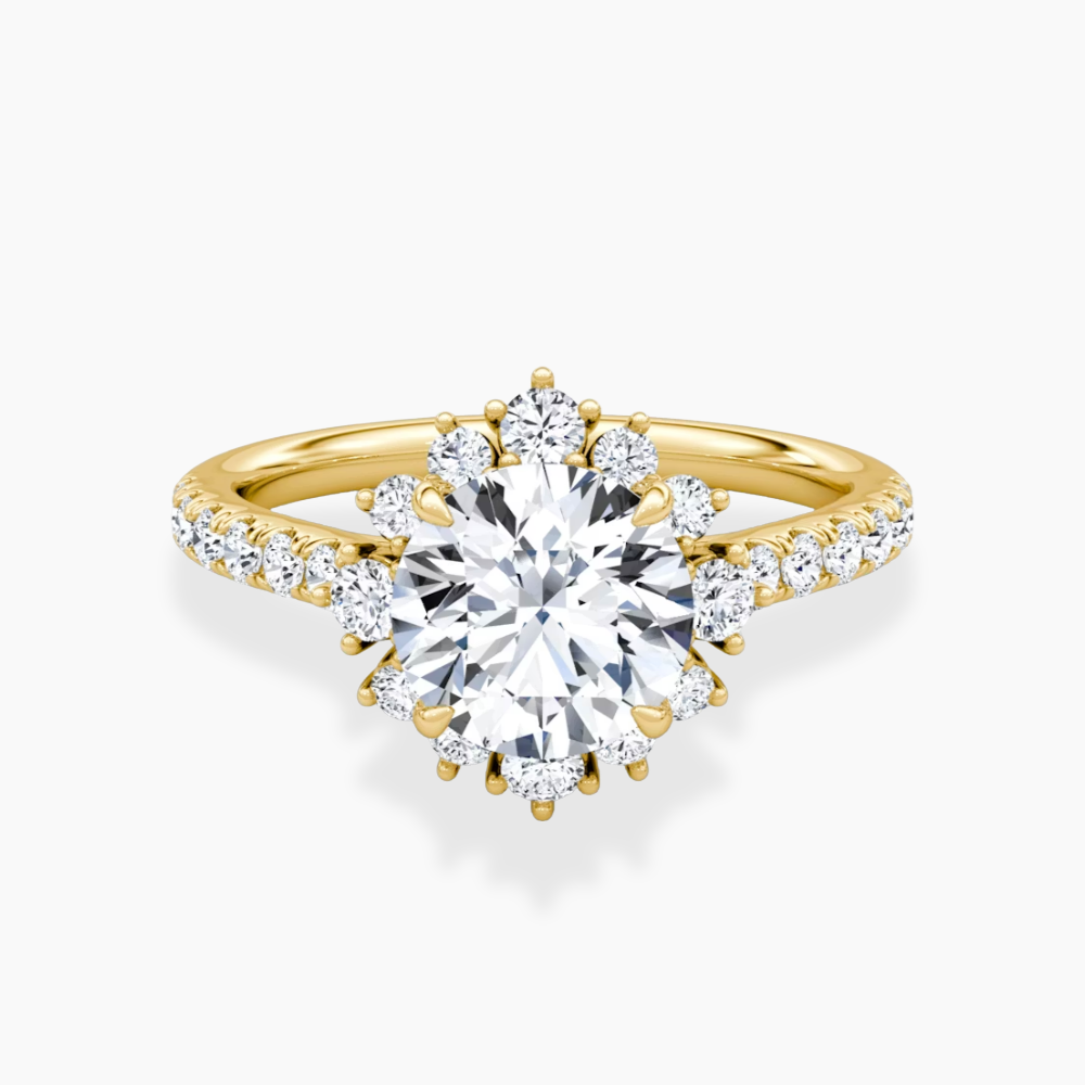 Charlene Vintage Halo Pave Round Lab Grown Diamond Engagement Ring in 18K Gold