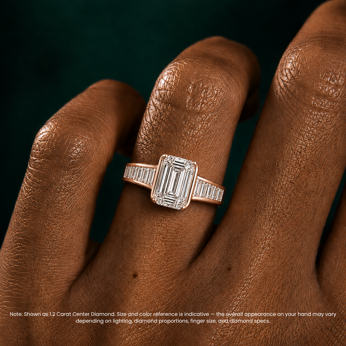 Ella Accents (Baguette Side Diamonds) Half-Bezel Emerald Lab Grown Diamond Engagement Ring  in 18K Gold