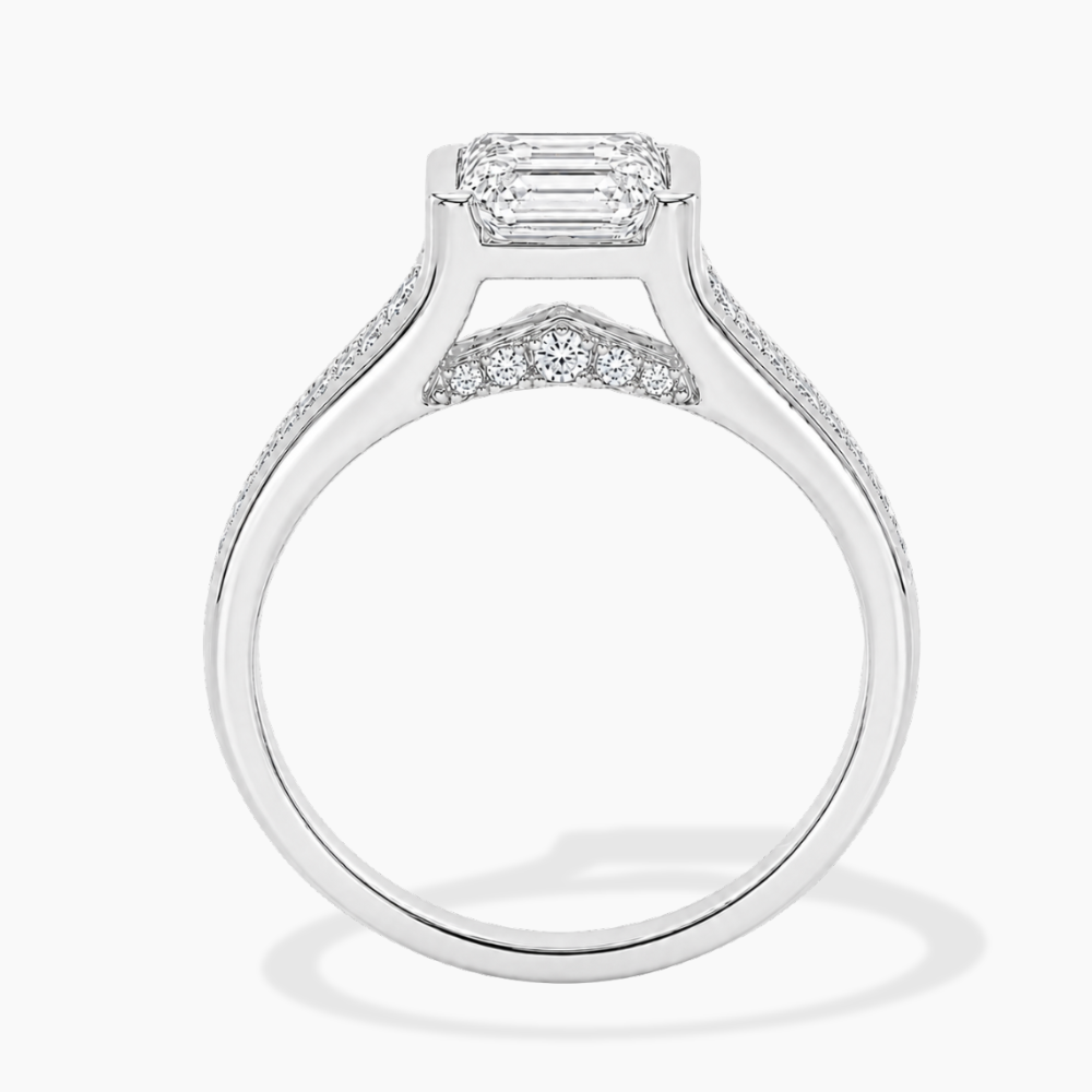 Ella Accents (Baguette Side Diamonds) Half-Bezel Emerald Lab Grown Diamond Engagement Ring  in 18K Gold