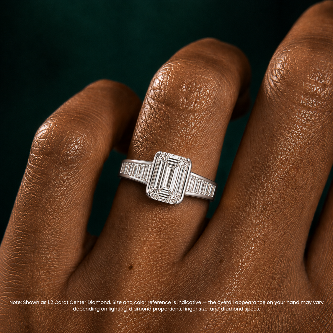 Ella Accents (Baguette Side Diamonds) Half-Bezel Emerald Lab Grown Diamond Engagement Ring  in 18K Gold