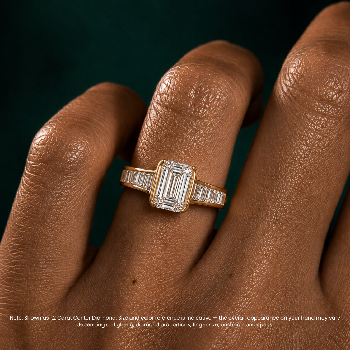 Ella Accents (Baguette Side Diamonds) Half-Bezel Emerald Lab Grown Diamond Engagement Ring  in 18K Gold