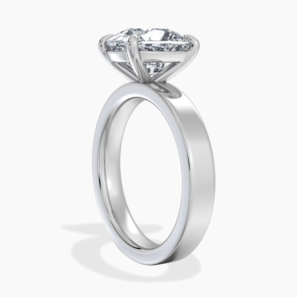 Flat Wide Cigar Band Cushion Solitaire Lab Grown Diamond Engagement Ring 18K Gold