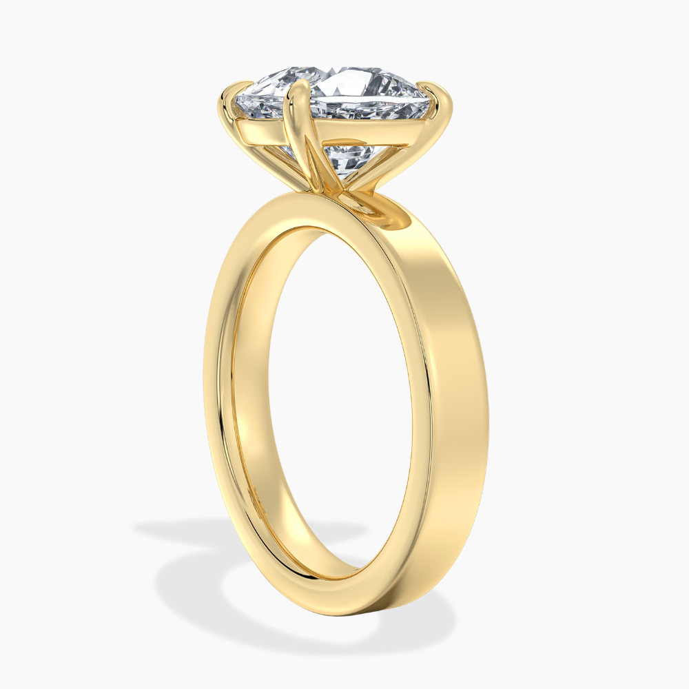 Flat Wide Cigar Band Cushion Solitaire Lab Grown Diamond Engagement Ring 18K Gold