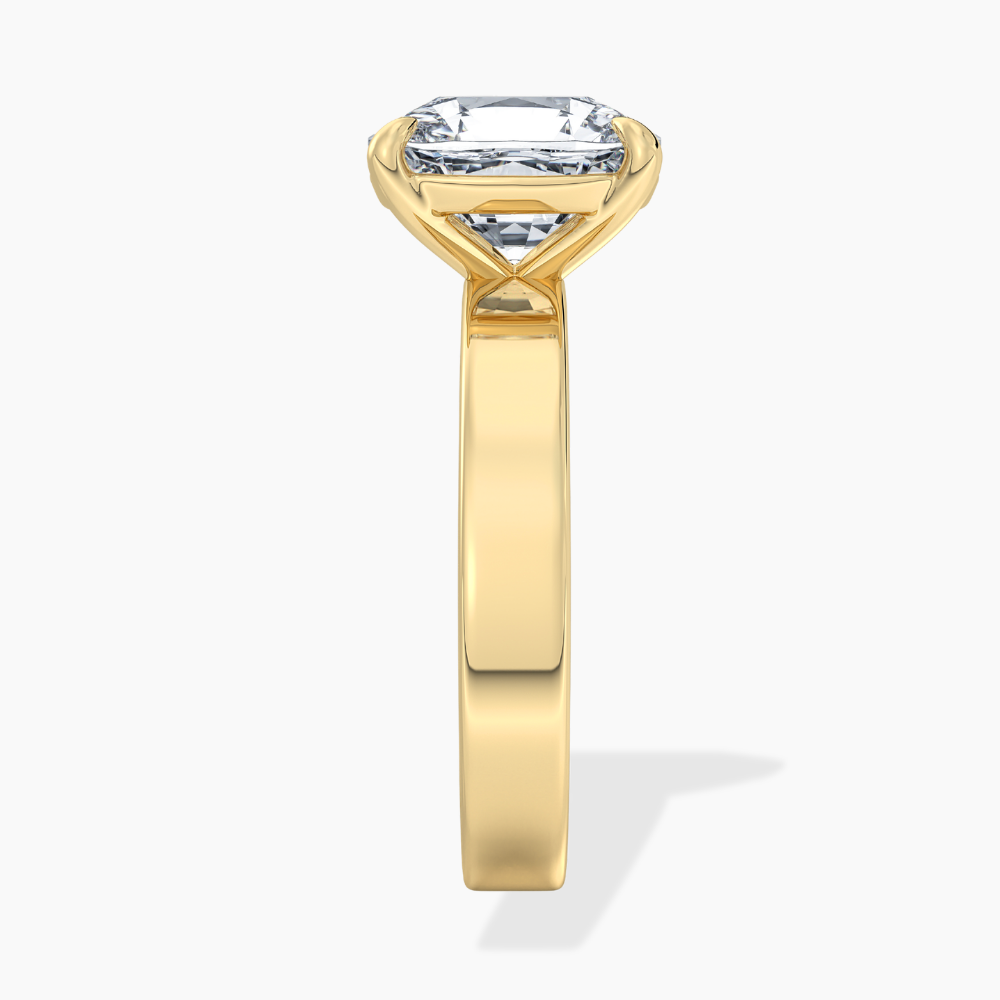 Flat Wide Cigar Band Cushion Solitaire Lab Grown Diamond Engagement Ring 18K Gold