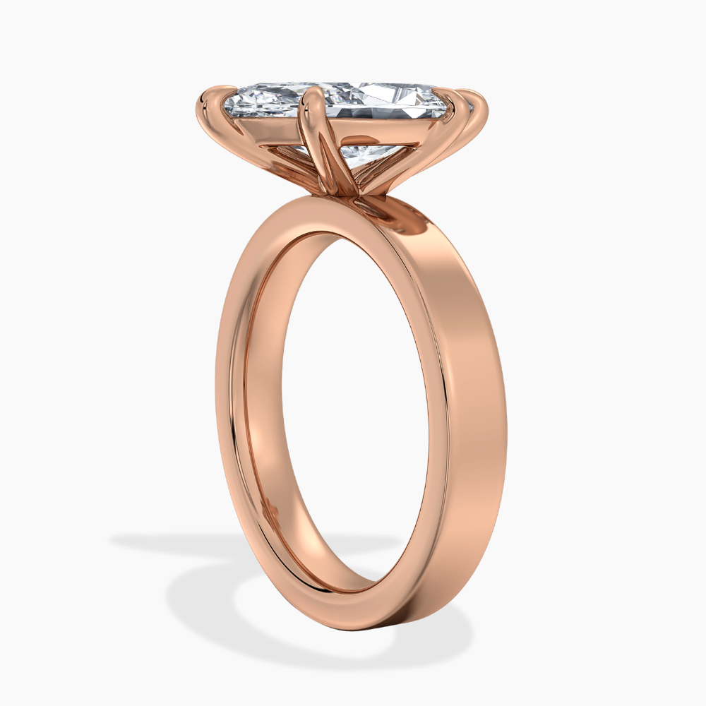 Flat Wide Cigar Band Marquise Solitaire Lab Grown Diamond Engagement Ring 18K Gold