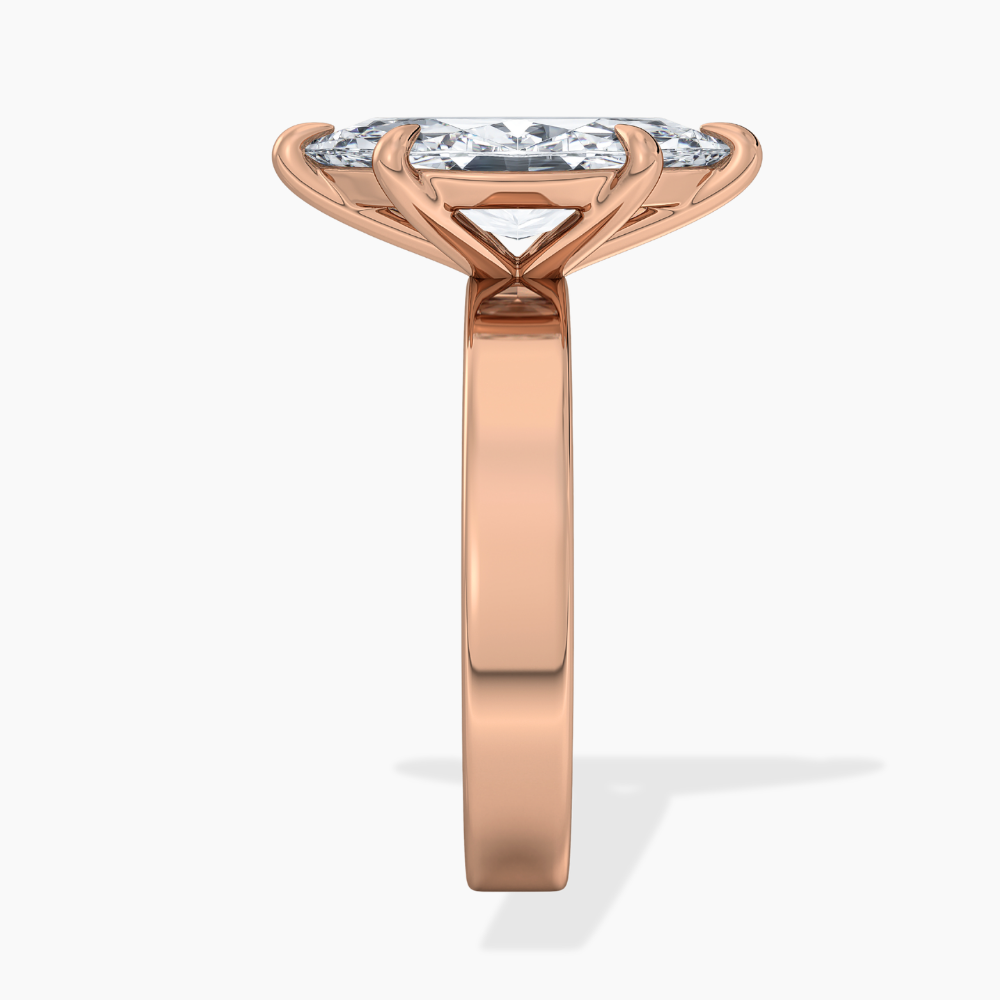 Flat Wide Cigar Band Marquise Solitaire Lab Grown Diamond Engagement Ring 18K Gold