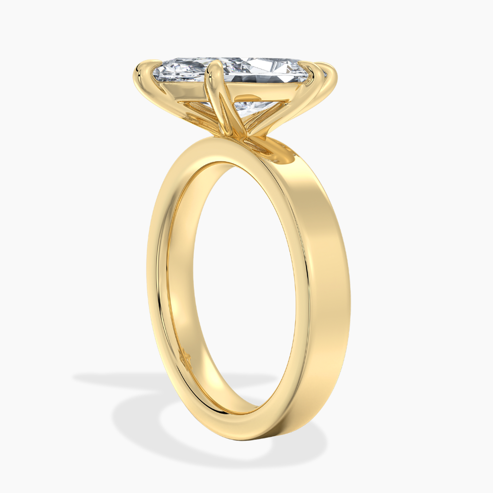 Flat Wide Cigar Band Marquise Solitaire Lab Grown Diamond Engagement Ring 18K Gold