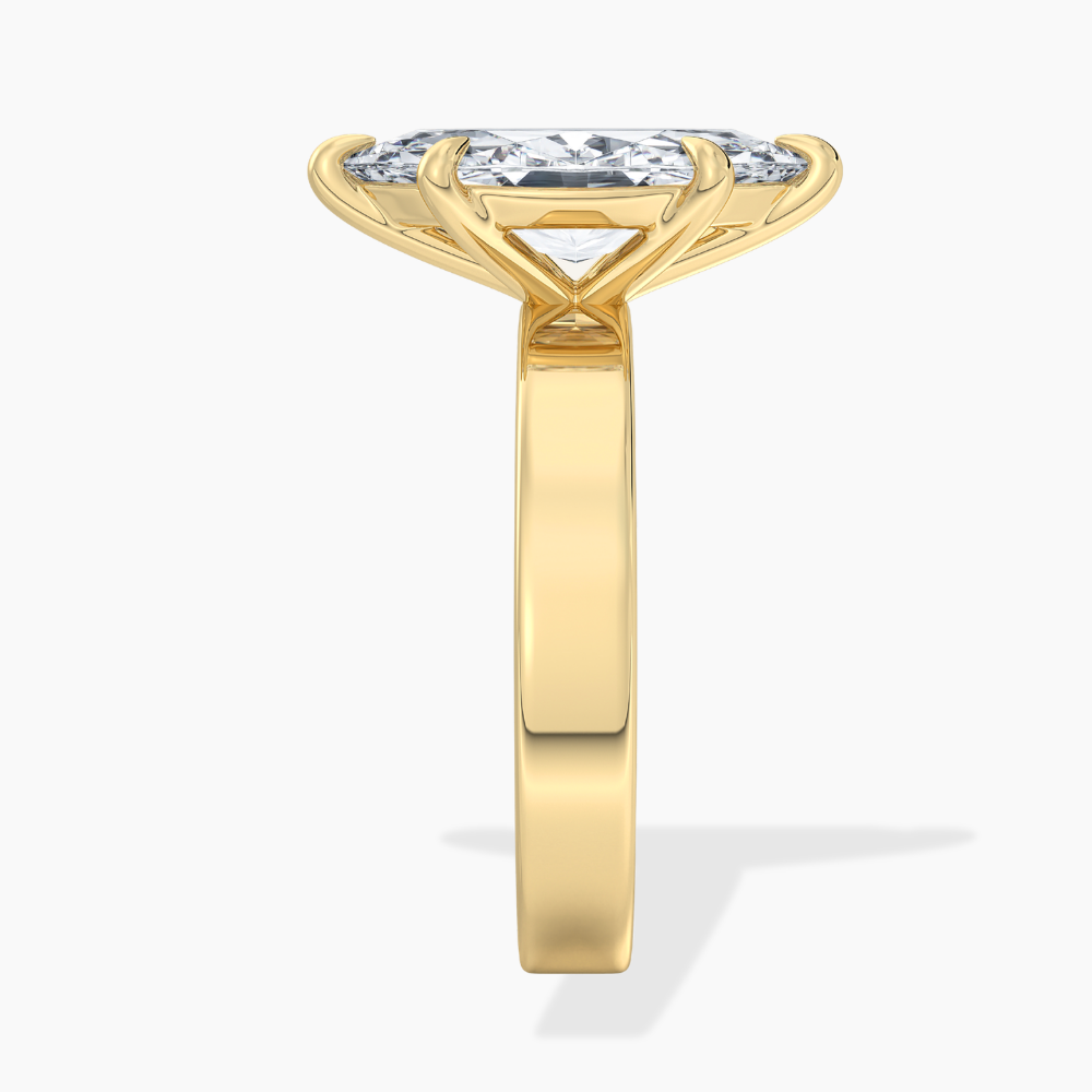 Flat Wide Cigar Band Marquise Solitaire Lab Grown Diamond Engagement Ring 18K Gold