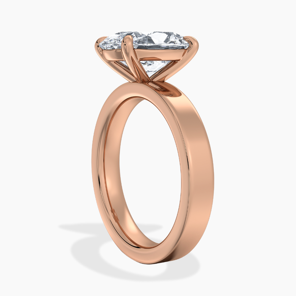 Flat Wide Cigar Band Oval Solitaire Lab Grown Diamond Engagement Ring 18K Gold