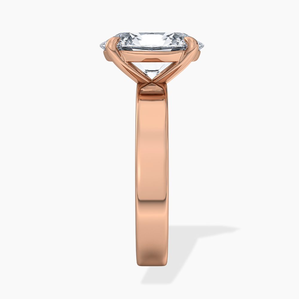 Flat Wide Cigar Band Oval Solitaire Lab Grown Diamond Engagement Ring 18K Gold