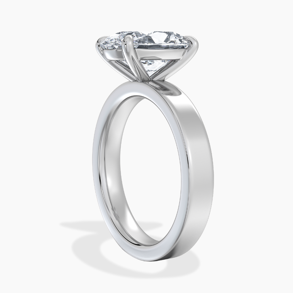 Flat Wide Cigar Band Oval Solitaire Lab Grown Diamond Engagement Ring 18K Gold