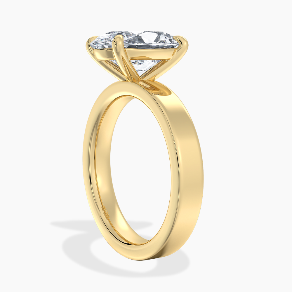 Flat Wide Cigar Band Oval Solitaire Lab Grown Diamond Engagement Ring 18K Gold