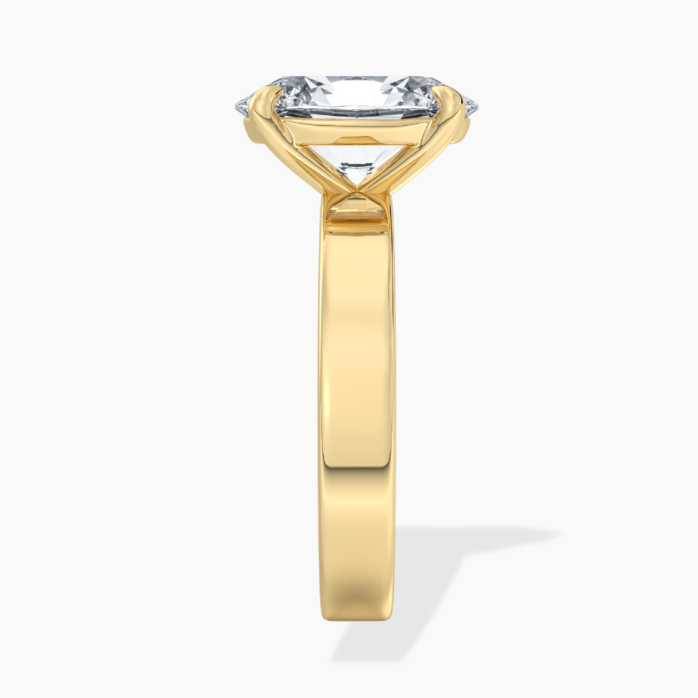 Flat Wide Cigar Band Oval Solitaire Lab Grown Diamond Engagement Ring 18K Gold