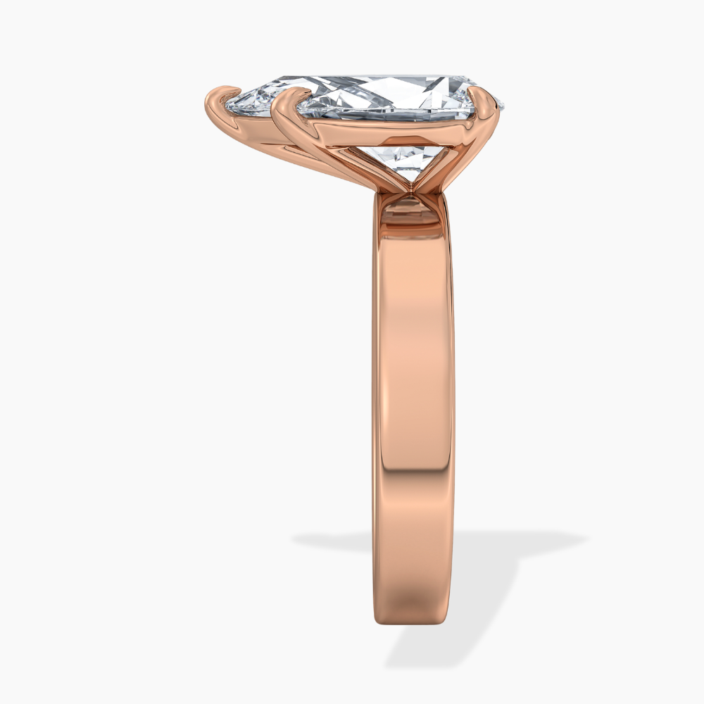 Flat Wide Cigar Band Pear Solitaire Lab Grown Diamond Engagement Ring 18K Gold