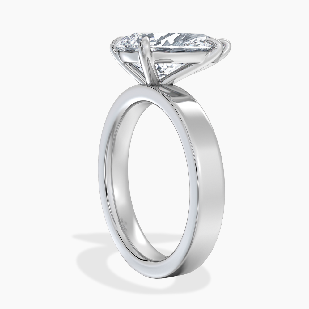 Flat Wide Cigar Band Pear Solitaire Lab Grown Diamond Engagement Ring 18K Gold