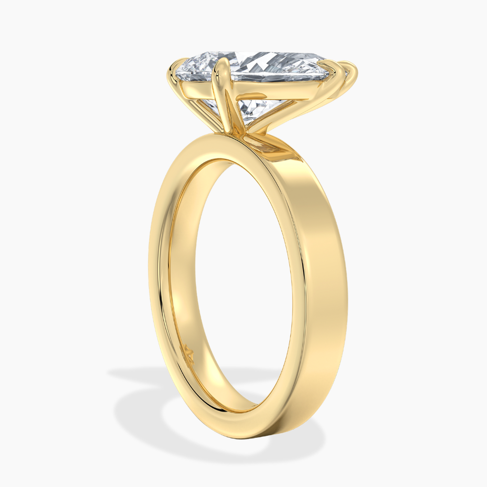 Flat Wide Cigar Band Pear Solitaire Lab Grown Diamond Engagement Ring 18K Gold