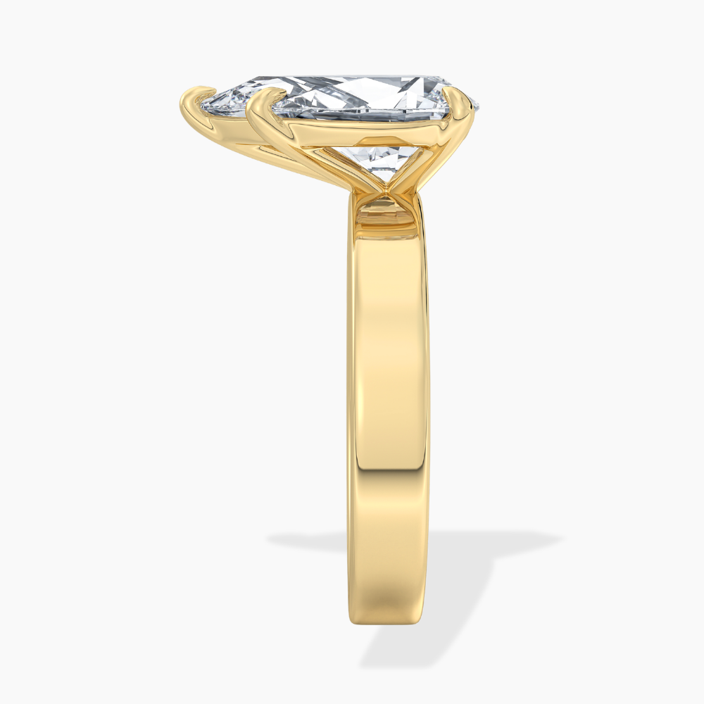 Flat Wide Cigar Band Pear Solitaire Lab Grown Diamond Engagement Ring 18K Gold