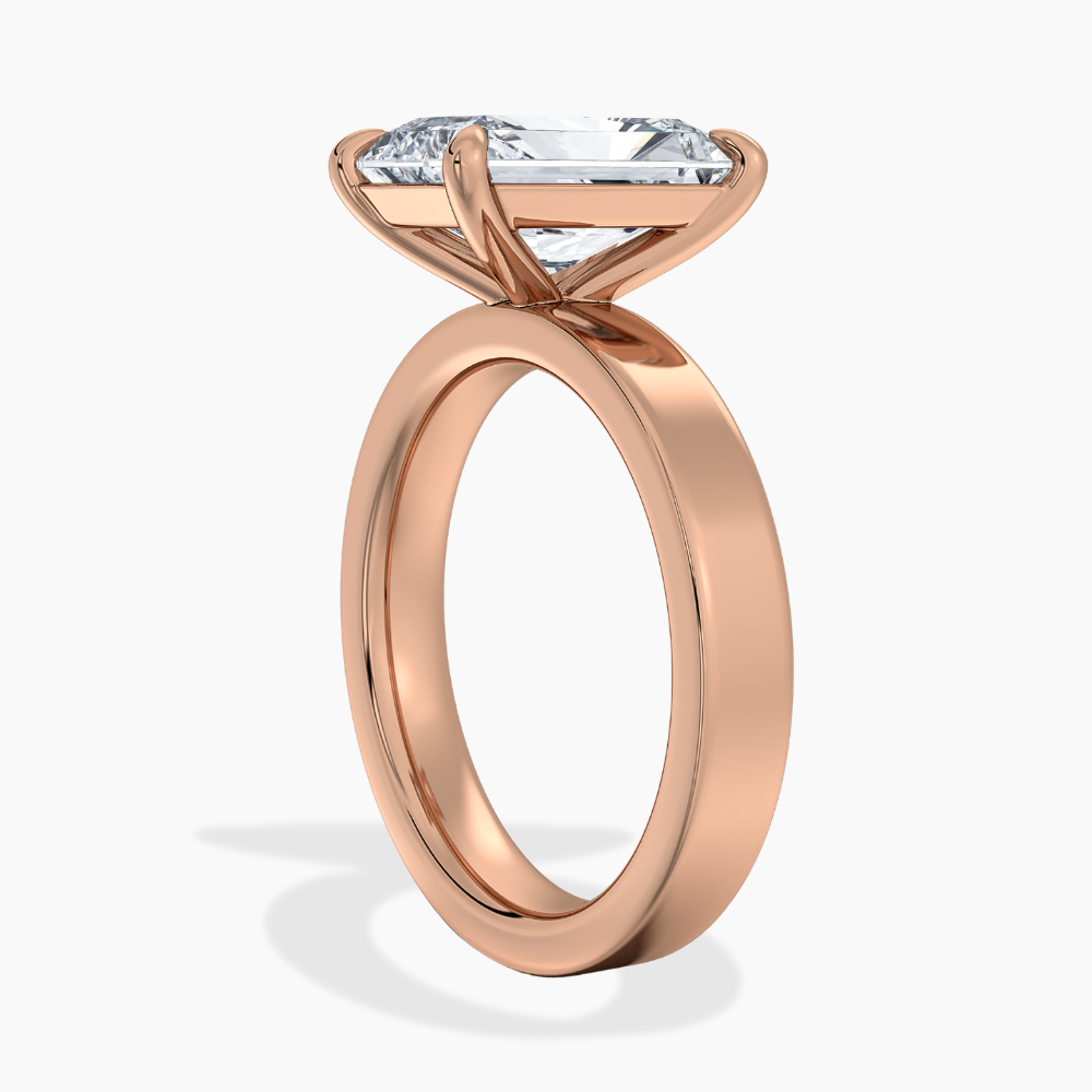 Flat Wide Cigar Band Radiant Solitaire Lab Grown Diamond Engagement Ring 18K Gold