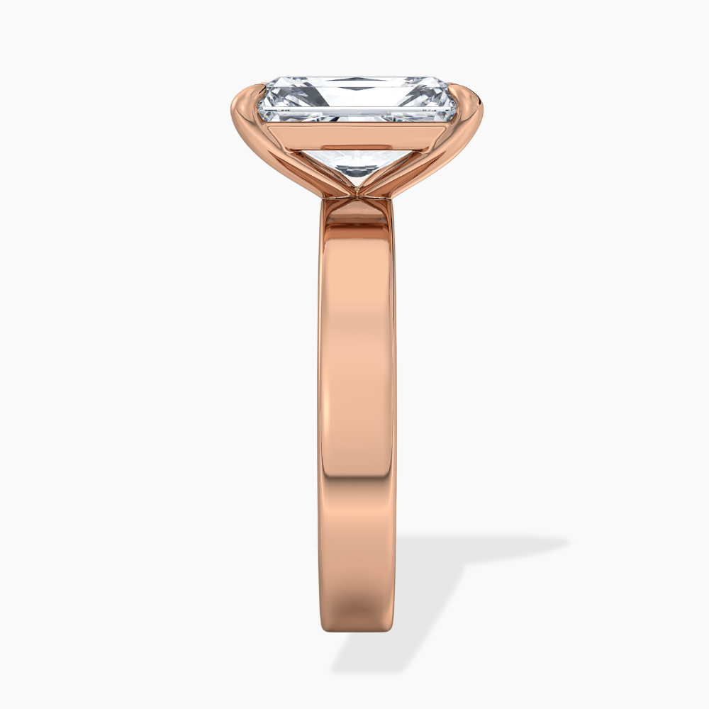 Flat Wide Cigar Band Radiant Solitaire Lab Grown Diamond Engagement Ring 18K Gold