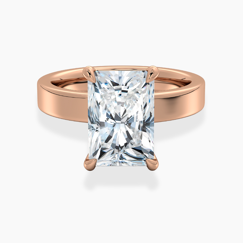Flat Wide Cigar Band Radiant Solitaire Lab Grown Diamond Engagement Ring 18K Gold