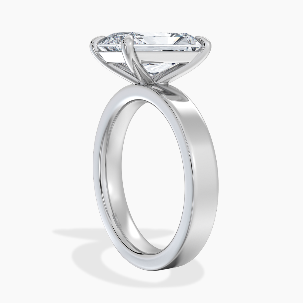 Flat Wide Cigar Band Radiant Solitaire Lab Grown Diamond Engagement Ring 18K Gold