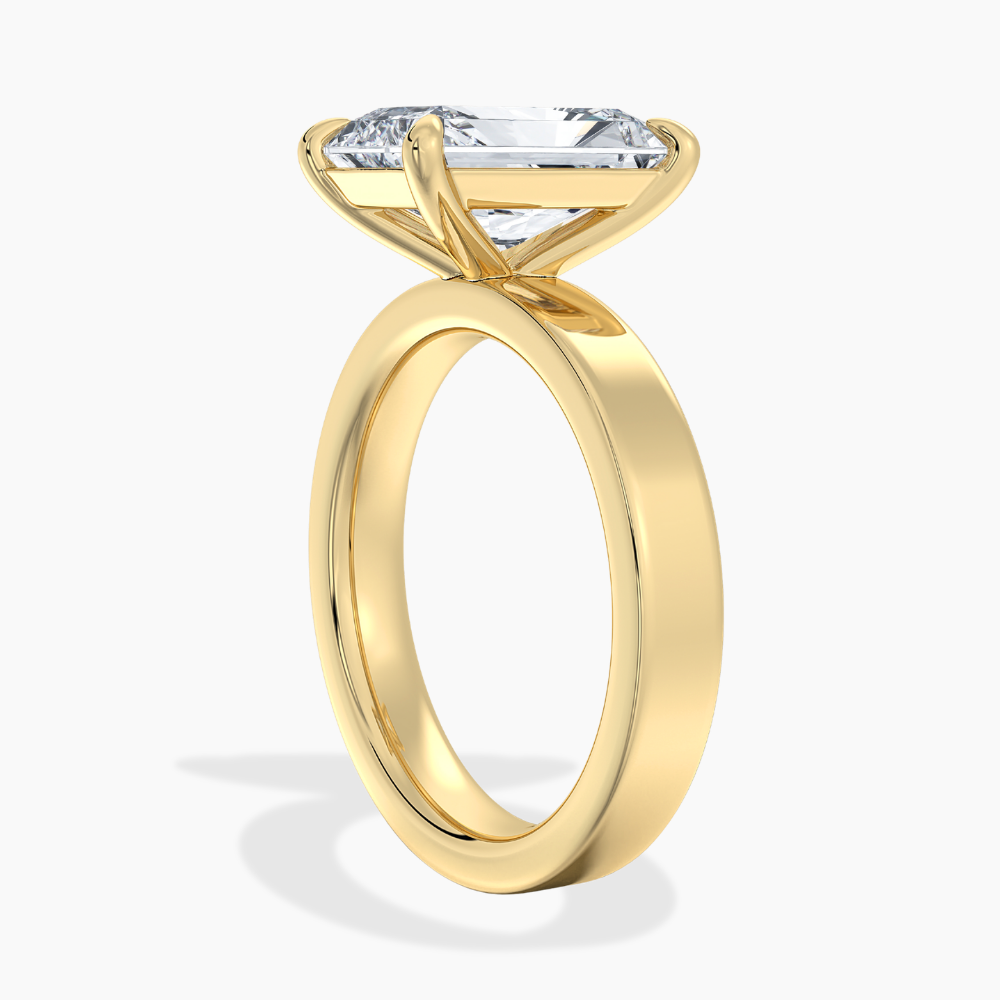 Flat Wide Cigar Band Radiant Solitaire Lab Grown Diamond Engagement Ring 18K Gold