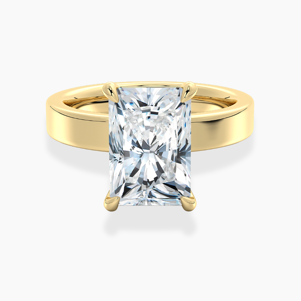 Flat Wide Cigar Band Radiant Solitaire Lab Grown Diamond Engagement Ring 18K Gold