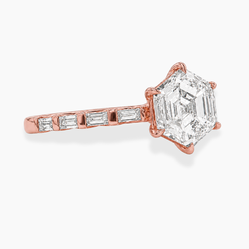 Gladys Accents ( Baguette Side Diamonds) Hexagon Lab Grown Diamond Engagement Ring  in 18K Gold