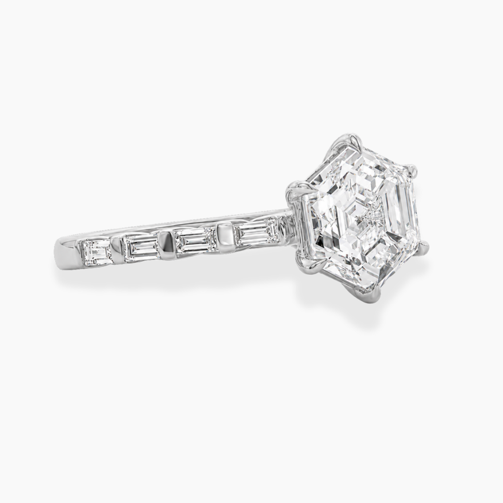 Gladys Accents ( Baguette Side Diamonds) Hexagon Lab Grown Diamond Engagement Ring  in 18K Gold