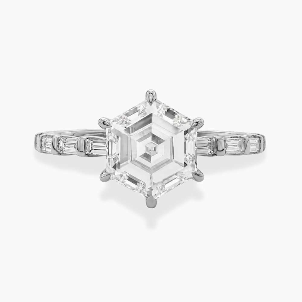 Gladys Accents ( Baguette Side Diamonds) Hexagon Lab Grown Diamond Engagement Ring  in 18K Gold