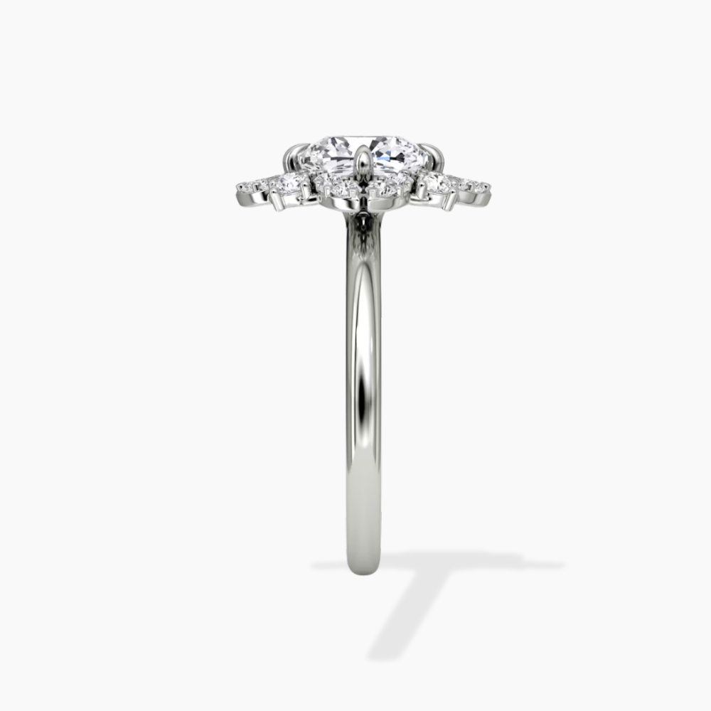 Janine Floral Vintage Halo Accents Cushion Lab Diamond Engagement Ring in 18K Gold