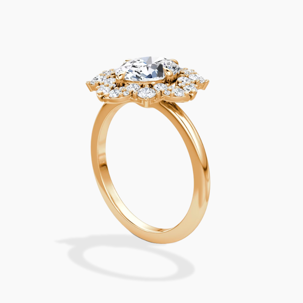 Janine Floral Vintage Halo Accents Oval Lab Diamond Engagement Ring in 18K Gold