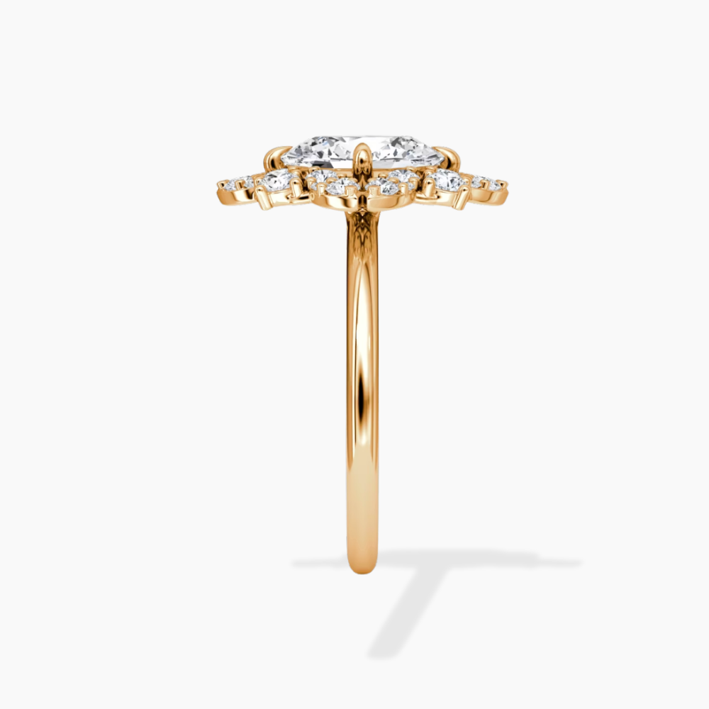 Janine Floral Vintage Halo Accents Oval Lab Diamond Engagement Ring in 18K Gold