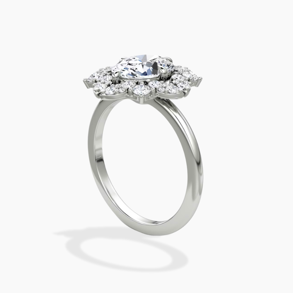 Janine Floral Vintage Halo Accents Oval Lab Diamond Engagement Ring in 18K Gold