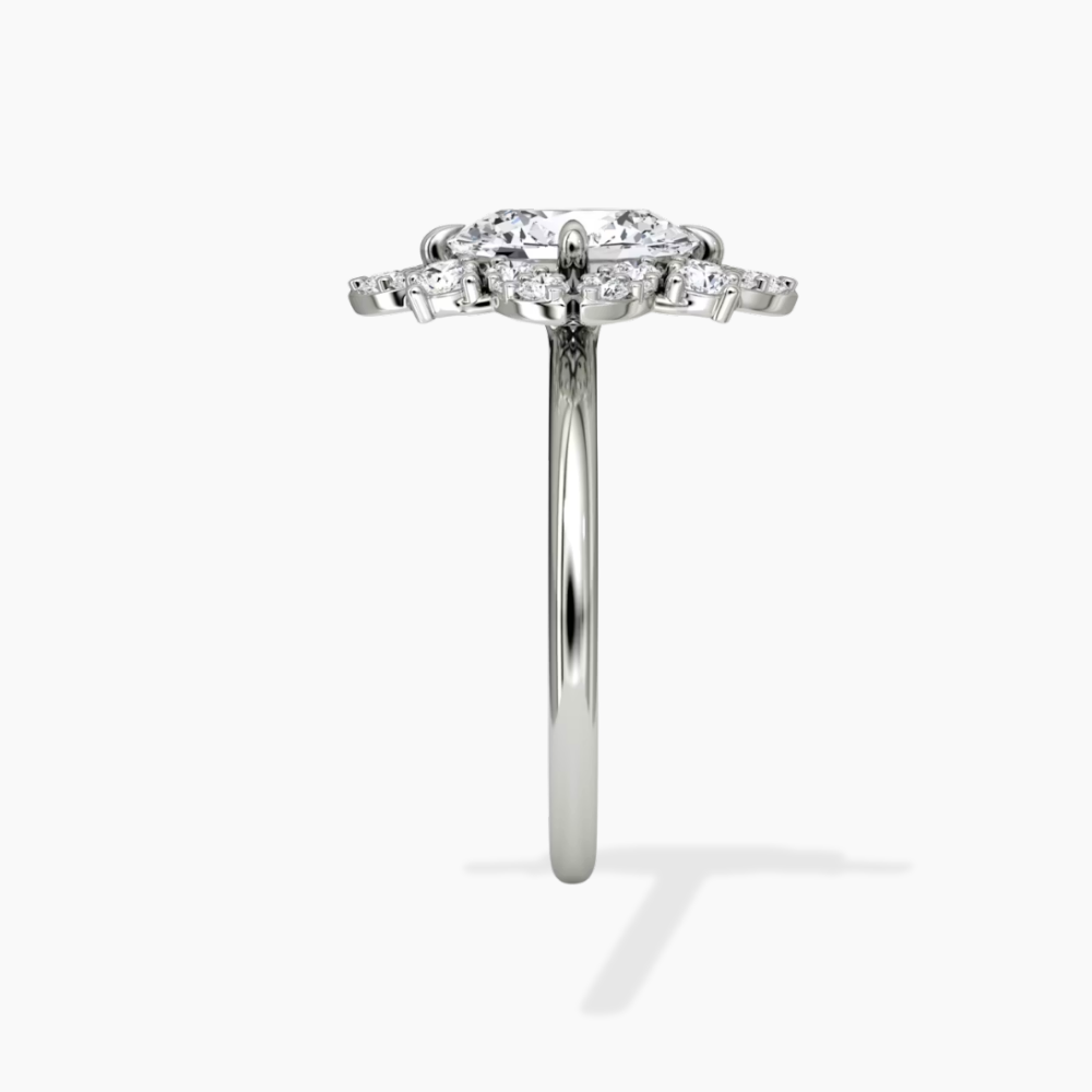 Janine Floral Vintage Halo Accents Oval Lab Diamond Engagement Ring in 18K Gold
