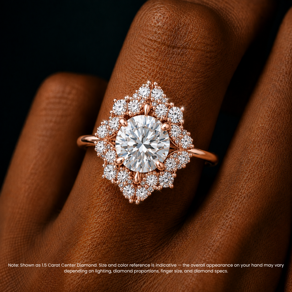 Janine Floral Vintage Halo Accents Round Lab Diamond Engagement Ring in 18K Gold
