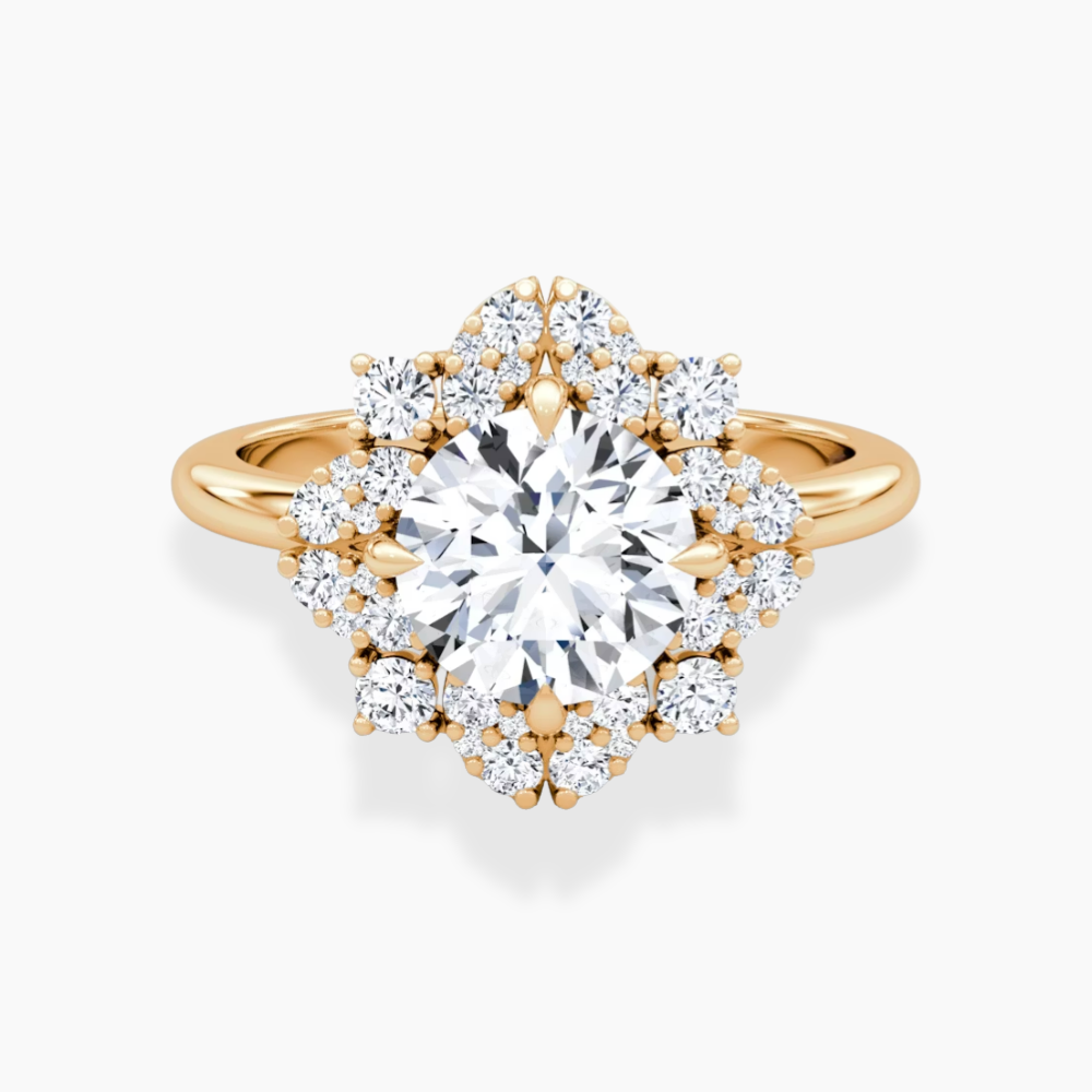 Janine Floral Vintage Halo Accents Round Lab Diamond Engagement Ring in 18K Gold