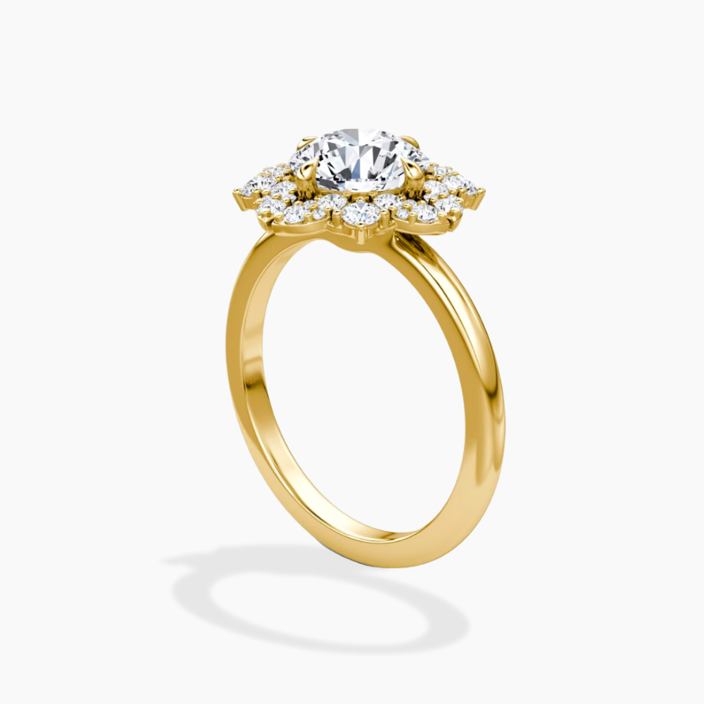 Janine Floral Vintage Halo Accents Round Lab Diamond Engagement Ring in 18K Gold