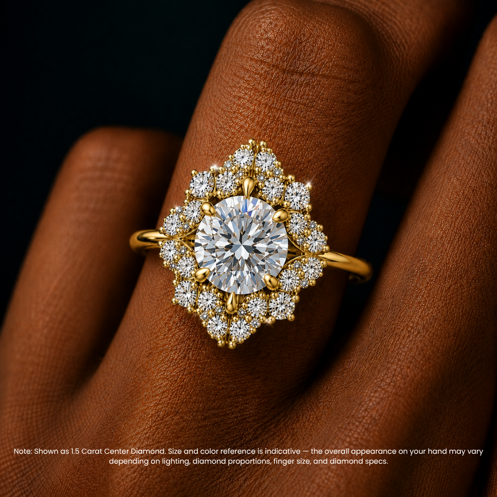 Janine Floral Vintage Halo Accents Round Lab Diamond Engagement Ring in 18K Gold