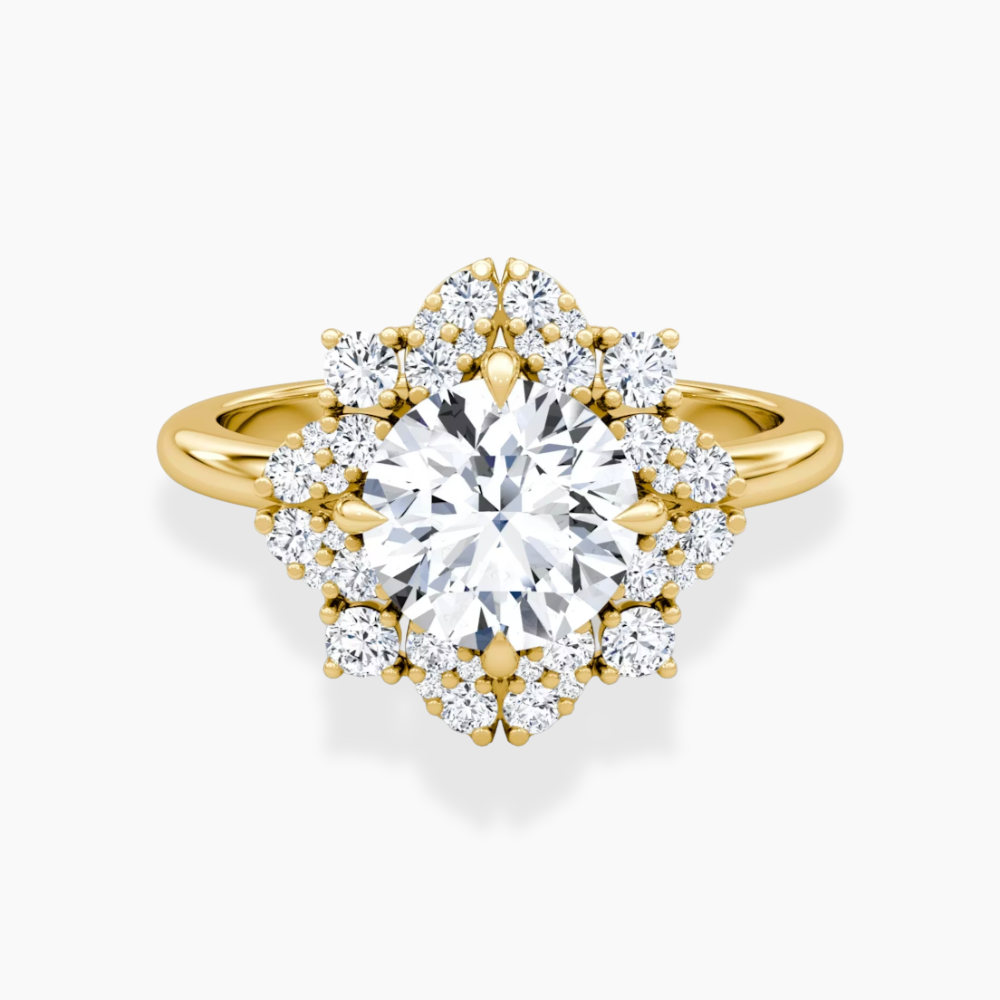 Janine Floral Vintage Halo Accents Round Lab Diamond Engagement Ring in 18K Gold