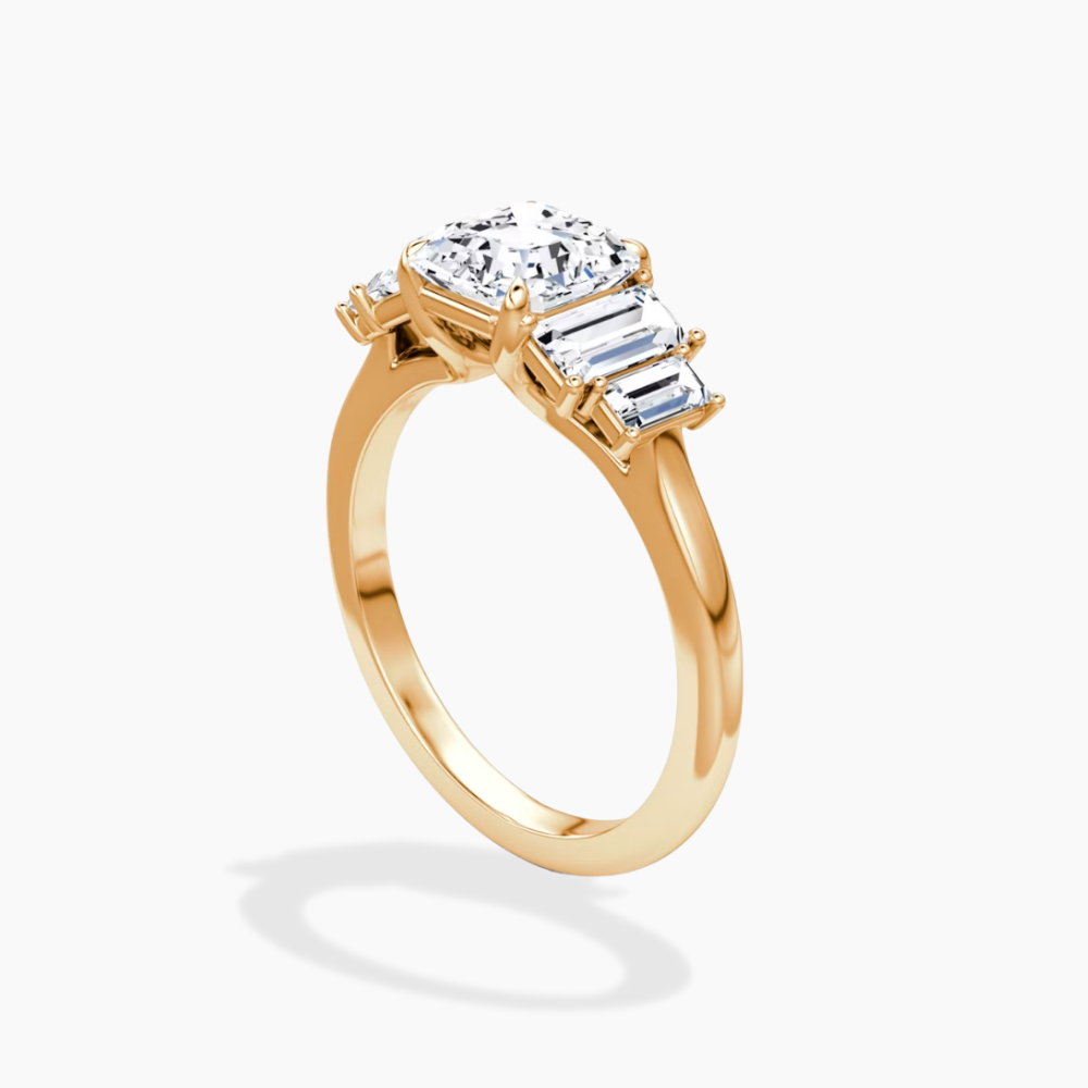 June North-South Baguette Accents (0.7 ctw) Asscher Lab Grown Diamond Engagement Ring in 18K Gold